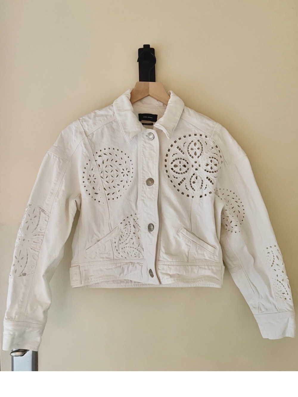Isabel Marant Rena White Eyelet Embroidered Denim Jacket FR 38 US 6 - Picture 4 of 8